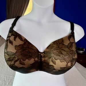 Cacique Lane Bryant Back Smoothing Lightly Lined Black Lacy Balconette Bra 40G